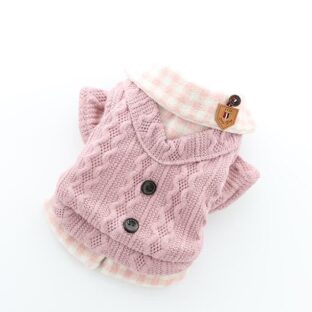ドッグウェア　フレンチタグ付ケーブル編みニット　ピンク 犬服