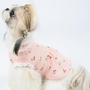 ドッグウェア　 さくらんぼ柄襟付きワンピース　ピンク　犬服