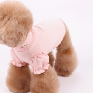 ドッグウェア　桜刺繍入りパフスリーブハイネックウェア　ピンク　犬服