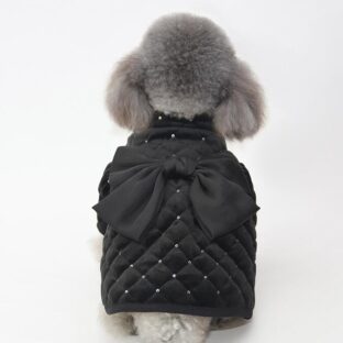 ドッグウェア　可愛いリボン付きキルティングキラキラコート　ブラック　犬服